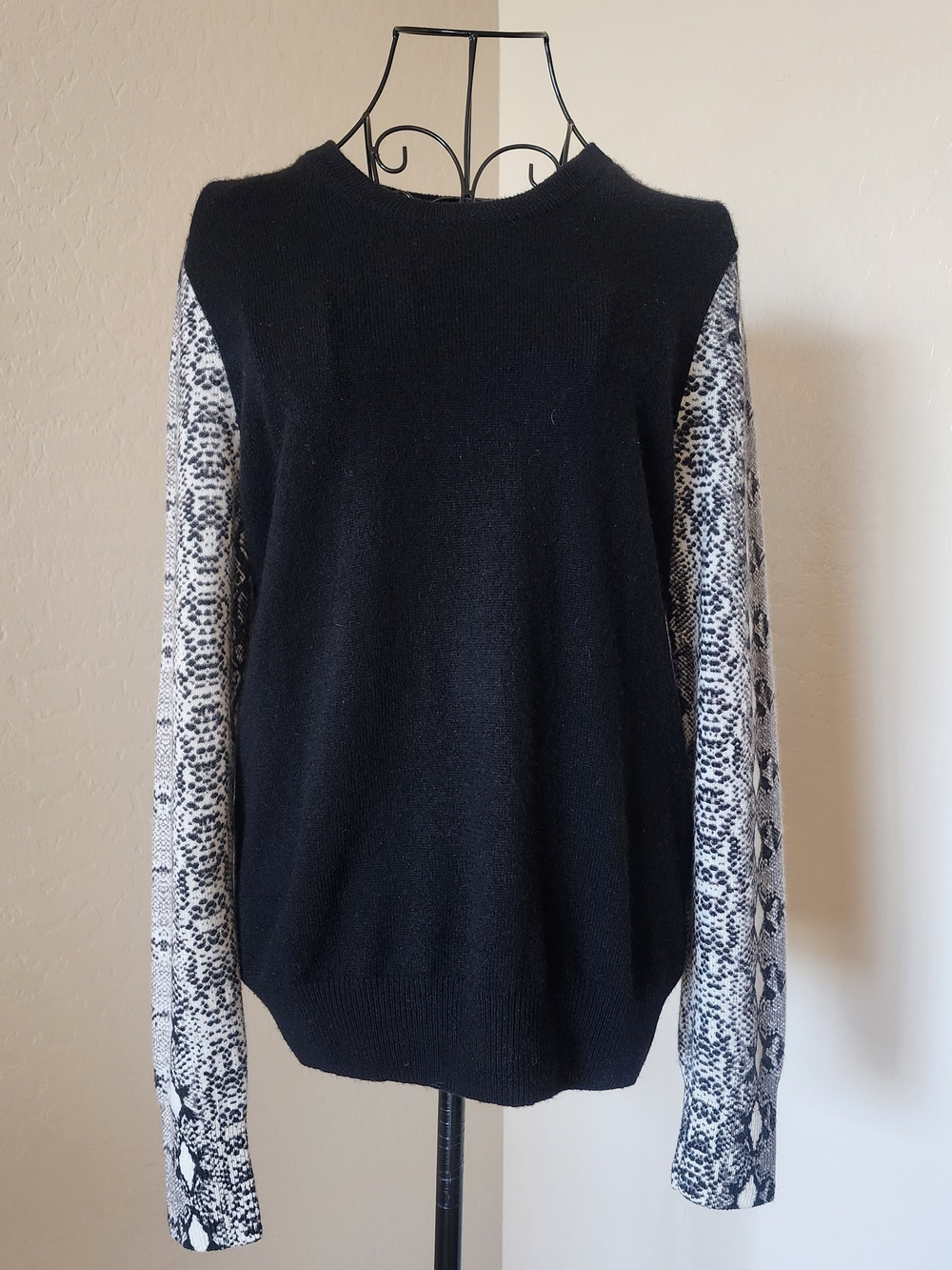 Equipment Black Crewneck Sweater with Snake-Print Sleeves